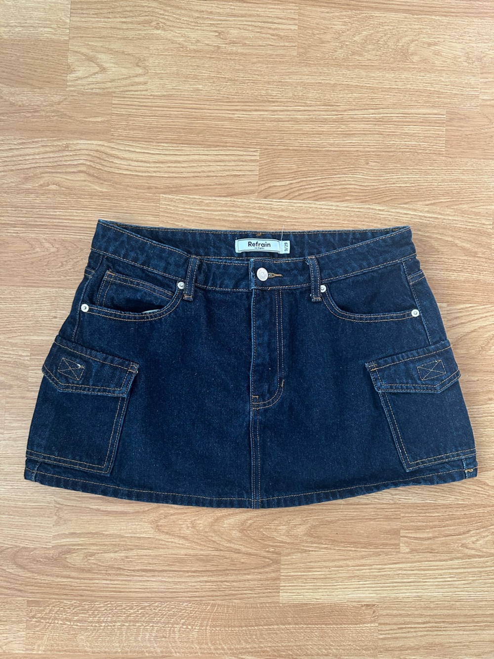Refrain Y2K Dark Wash Denim Mini Skirt